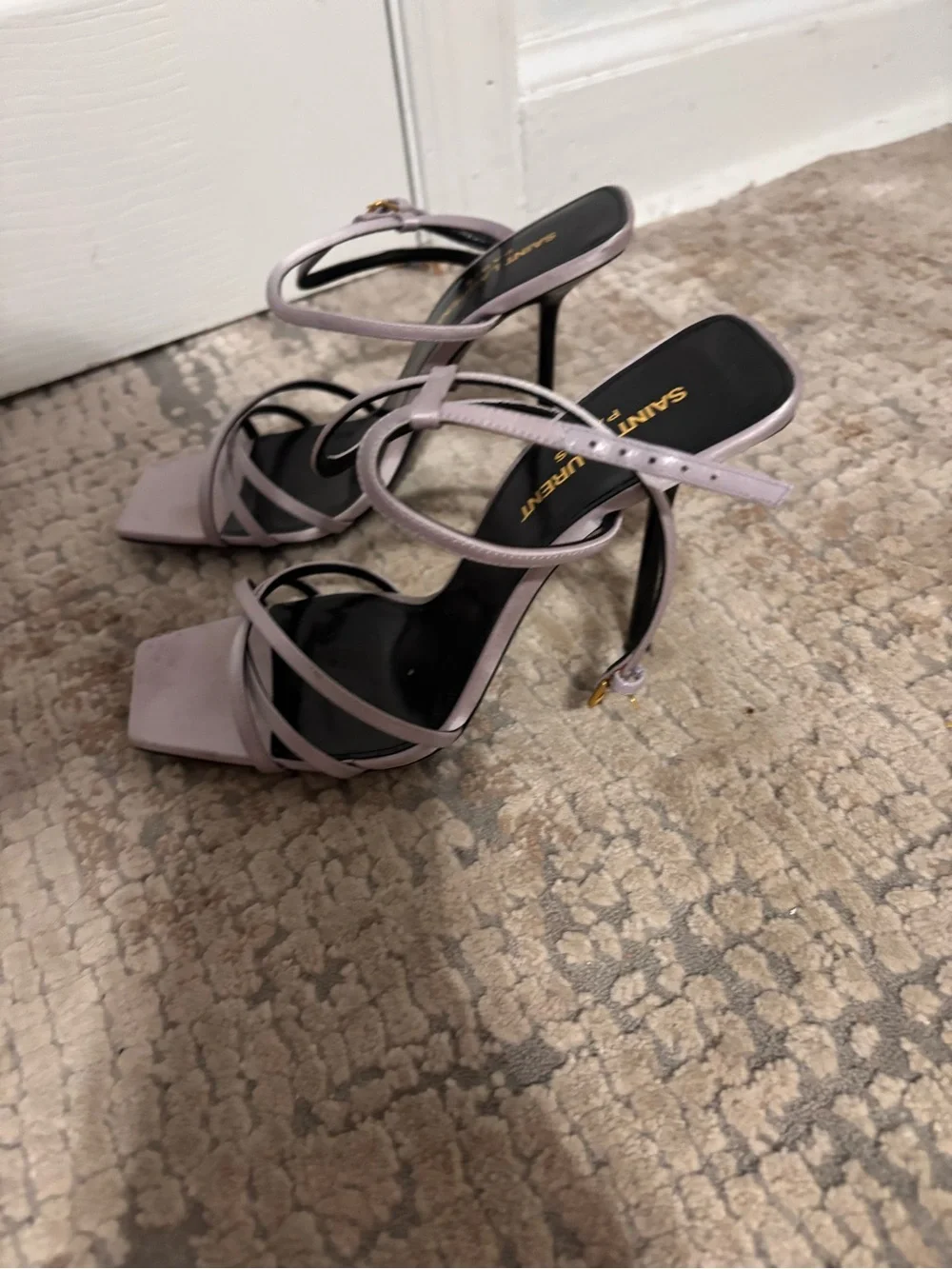 Saint Laurent Lilac Strappy Square-Toe Sandals size 37